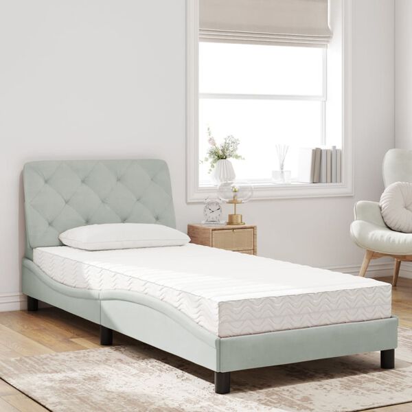 vidaXL Cama con colch&oacute;n terciopelo gris claro 90x200 cm