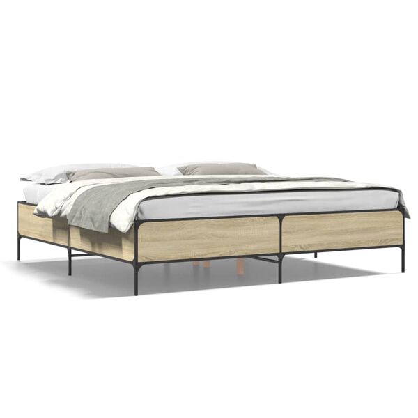 vidaXL Estructura cama madera ingenier&iacute;a metal roble Sonoma 180x200 cm