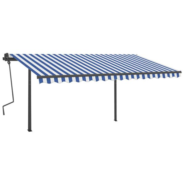 vidaXL Toldo autom&aacute;tico LED sensor de viento azul y blanco 4x3 m
