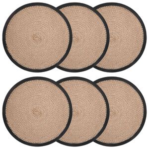 vidaXL Manteles de yute 6 pcs Natural y negro &Oslash; 30 cm 100% yute tosas