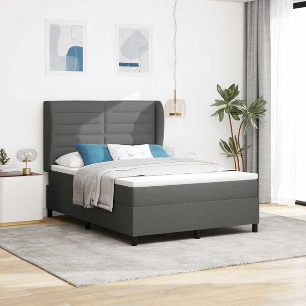 vidaXL Cama tipo Box Spring con colch&oacute;n Gris oscuro 140 x 200 cm tela