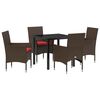 vidaXL Juego de mesa y sillas 5 uds. Marr&oacute;n y Rojo Rat&aacute;n sint&eacute;tico