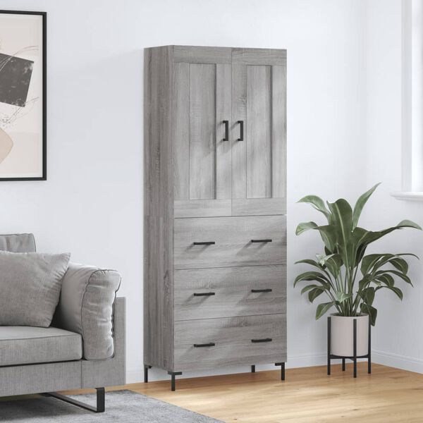 vidaXL Aparador alto madera contrachapada gris sonoma 69,5x34x180 cm