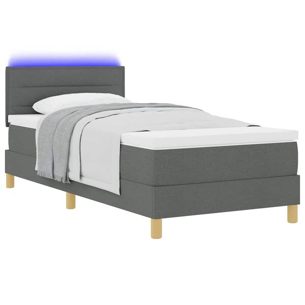 vidaXL Cama Box Spring LED con colch&oacute;n Gris oscuro 90 x 200 cm tela