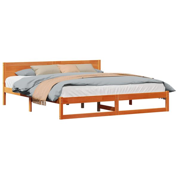 vidaXL Estructura de cama con cabecera Marr&oacute;n cera 180 x 200 cm