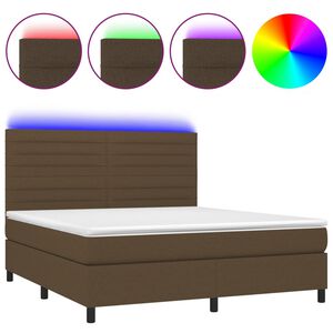 vidaXL Cama box spring colch&oacute;n luces LED tela marr&oacute;n oscuro 180x200cm