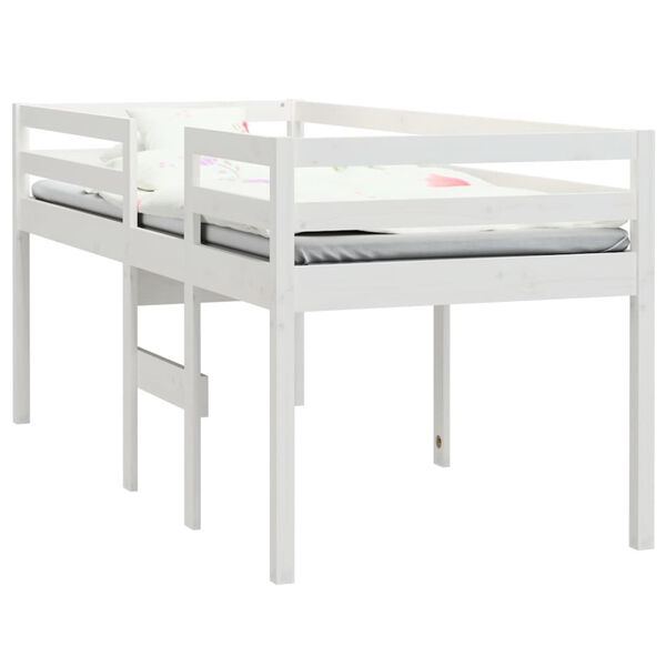 vidaXL Cama alta blanca madera maciza pino 90x200 cm
