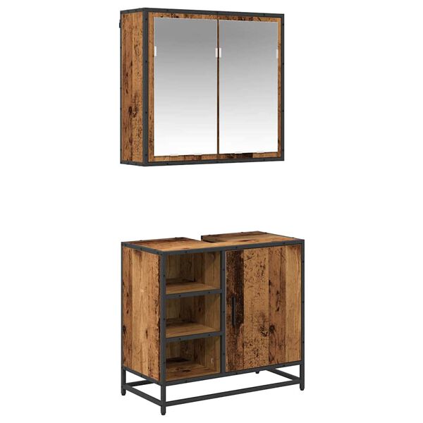vidaXL Juego de muebles de ba&ntilde;o con estante 2 pcs Madera envejecida