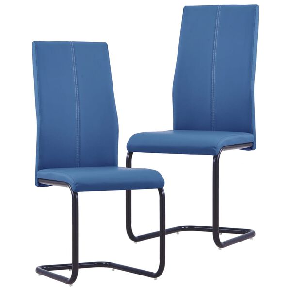 vidaXL Sillas de comedor voladizas 2 unidades cuero sint&eacute;tico azul