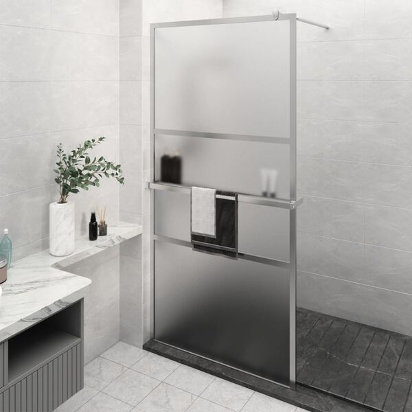 vidaXL Mampara ducha con estante vidrio ESG y aluminio cromo 115x195cm