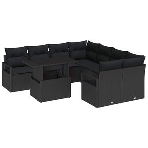 vidaXL Conjunto de sof&aacute; de jard&iacute;n 9 uds. Negro Polirat&aacute;n