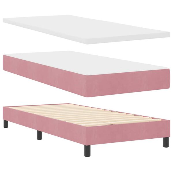 vidaXL Cama tipo Box Spring con colch&oacute;n Rosa 200 x 100 cm Terciopelo