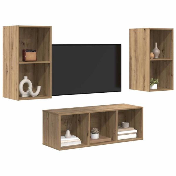 vidaXL Conjunto de mueble de TV 3 pcs Roble artesanal