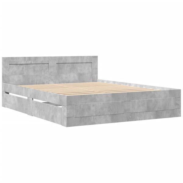 vidaXL Cama con cabecero madera de ingenier&iacute;a gris hormig&oacute;n 150x200 cm