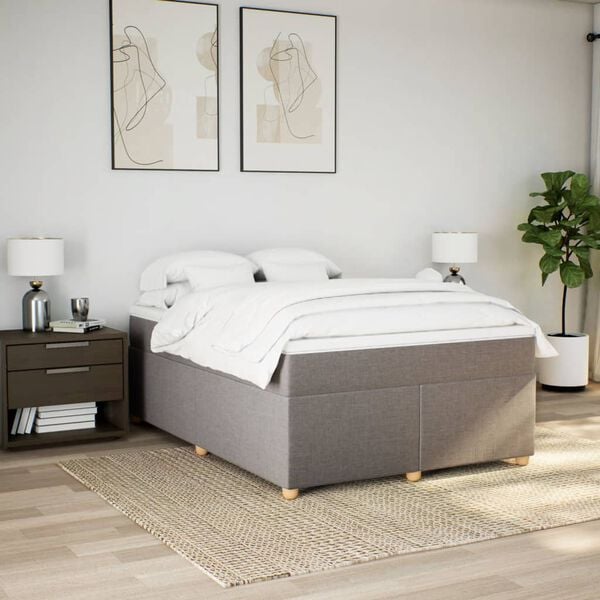 vidaXL Cama box spring con colch&oacute;n tela gris taupe 140x200 cm