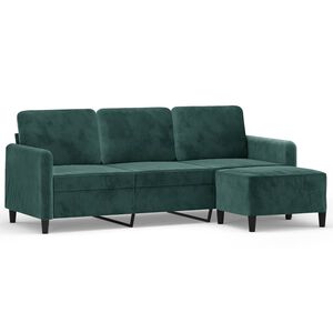 vidaXL Sof&aacute; de 3 plazas con taburete de terciopelo verde oscuro 180 cm