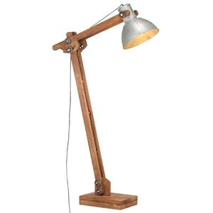 vidaXL L&aacute;mpara de pie madera maciza de mango plateada E27