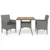 vidaXL Muebles de jard&iacute;n 3 piezas rat&aacute;n sint&eacute;tico gris y acacia