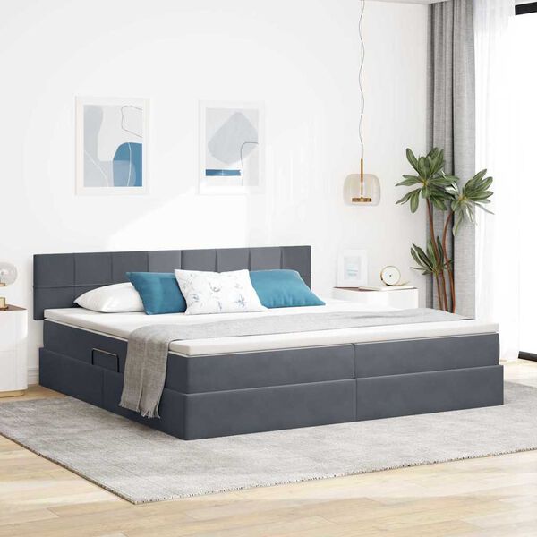 vidaXL Cama con almacenamiento Gris oscuro 200 x 200 cm Terciopelo