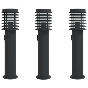 vidaXL L&aacute;mparas de suelo exterior con enchufe 3 uds acero negro 60 cm