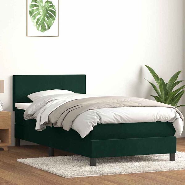vidaXL Cama box spring con colch&oacute;n y LED terciopelo verde oscuro 100x220 cm