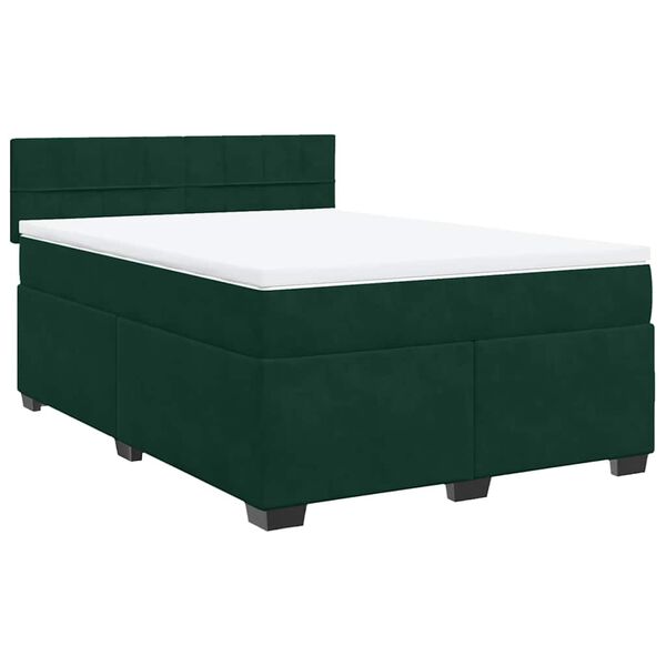 vidaXL Cama box spring con colch&oacute;n terciopelo verde oscuro 160x200 cm