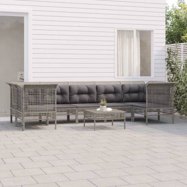 vidaXL Set de muebles de jard&iacute;n 8 pzas y cojines rat&aacute;n sint&eacute;tico gris
