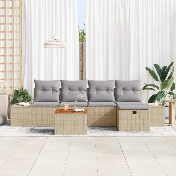 vidaXL Conjunto de sof&aacute;s de jard&iacute;n 6 pcs Beige rat&aacute;n sint&eacute;tico