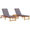 vidaXL Tumbona 3 pcs Marr&oacute;n Madera de Acacia S&oacute;lida
