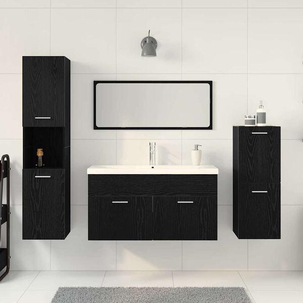 vidaXL Juego de muebles de ba&ntilde;o 4 pcs Roble Negro Madera de ingenier&iacute;a