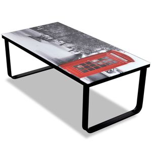 vidaXL Mesa de centro superficie de vidrio estampado cabina telef&oacute;nica