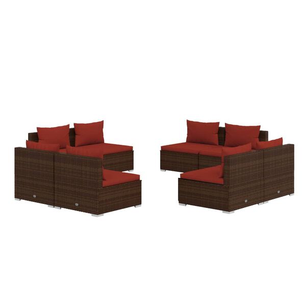 vidaXL Set muebles de jardín 8 piezas y cojines ratán sintético marrón