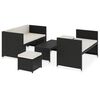 vidaXL Set muebles de jard&iacute;n 5 piezas y cojines rat&aacute;n sint&eacute;tico negro