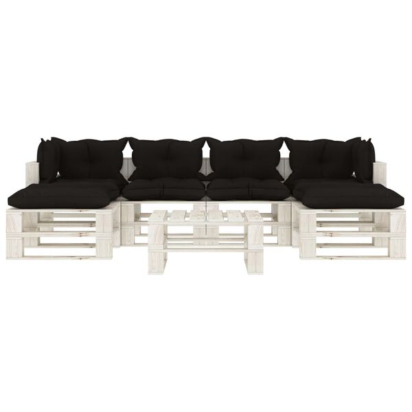 vidaXL Muebles de palets de jard&iacute;n 7 pzas con cojines negros madera