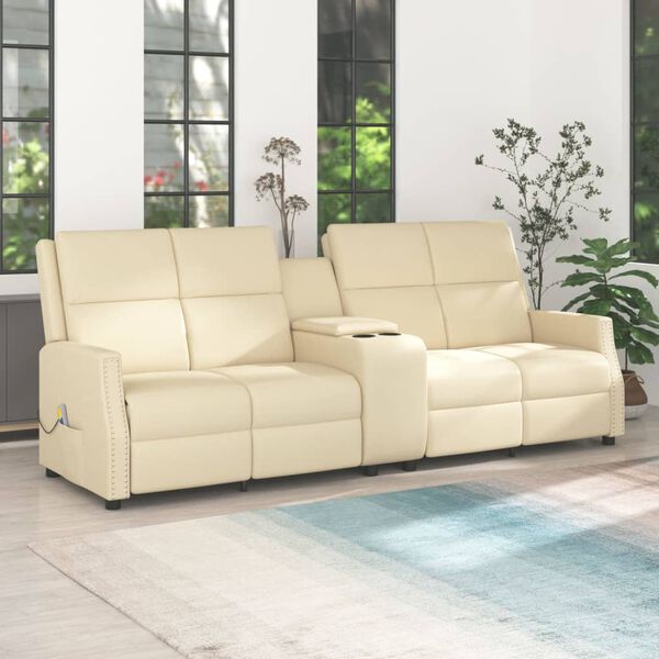 vidaXL Sillón reclinable de masaje de 4 plazas cuero sintético crema