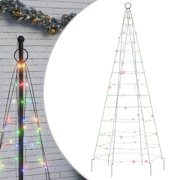 vidaXL &Aacute;rbol de Navidad en asta de bandera 200 LED de colores 180 cm