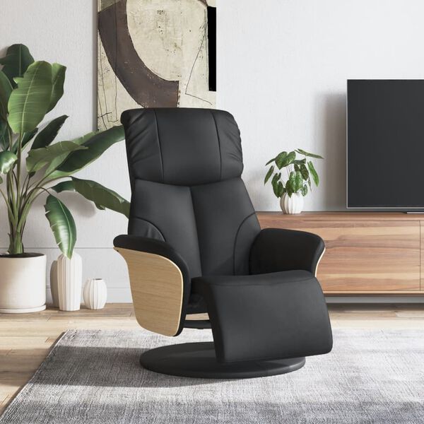 vidaXL Sill&oacute;n reclinable con reposapi&eacute;s cuero sint&eacute;tico negro