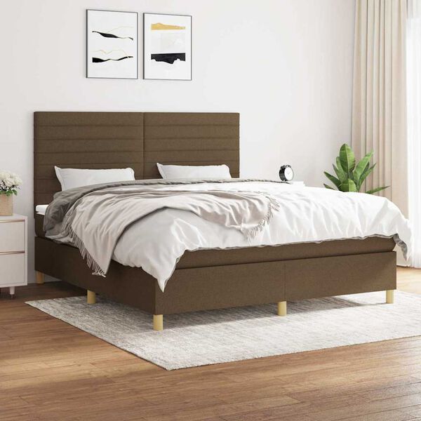 vidaXL Cama box spring con colch&oacute;n tela marr&oacute;n oscuro 180x200 cm