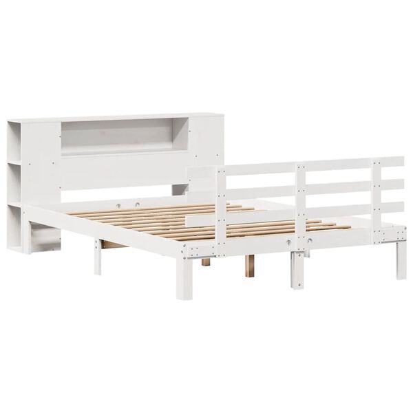 vidaXL Cama con estantería sin colchón madera maciza blanca 135x190 cm