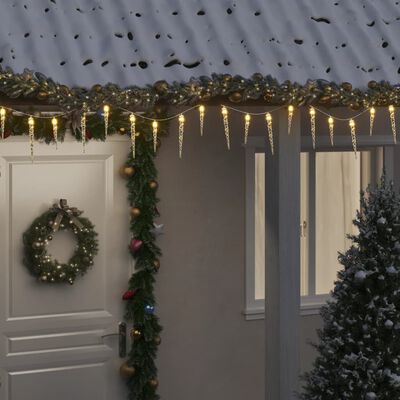 vidaXL Luces carámbano Navidad 100 LED blanco cálido acrílico PVC 10 m