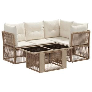 vidaXL Conjunto de sof&aacute;s de jard&iacute;n 5 uds. Beige rat&aacute;n sint&eacute;tico