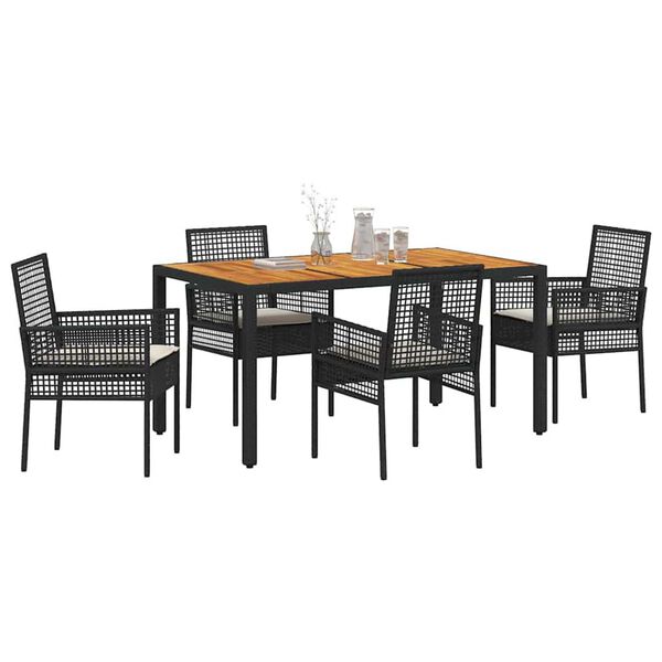 vidaXL Conjunto de Comedor de Jard&iacute;n 5 pcs Negro rat&aacute;n sint&eacute;tico
