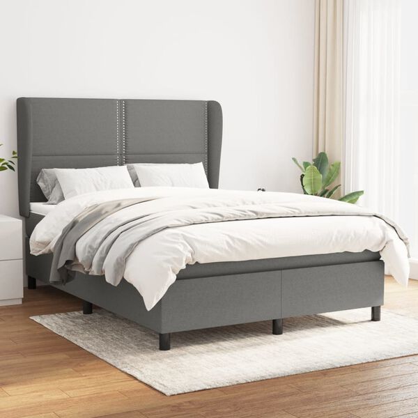 vidaXL Cama box spring con colch&oacute;n tela gris oscuro 140x190 cm