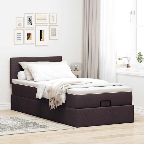 vidaXL Estructura cama otomana colch&oacute;n tela marr&oacute;n oscuro 90x190 cm