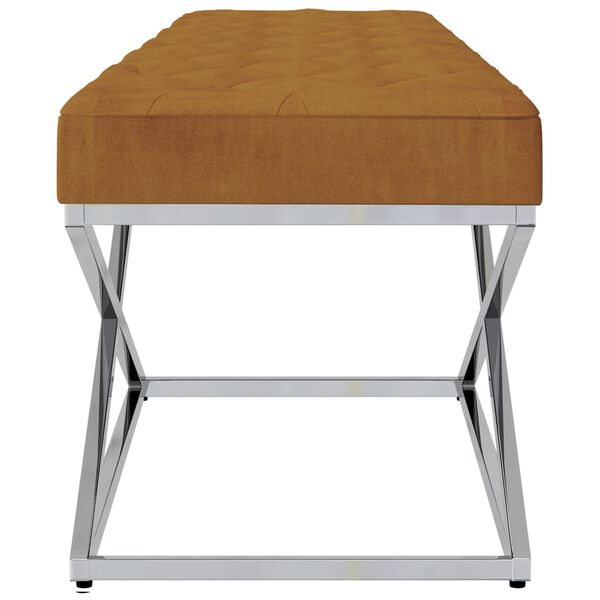 vidaXL Banco de acero inoxidable y terciopelo marr&oacute;n