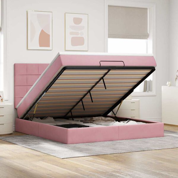 vidaXL Estructura de cama otomana colchones terciopelo rosa 160x200cm