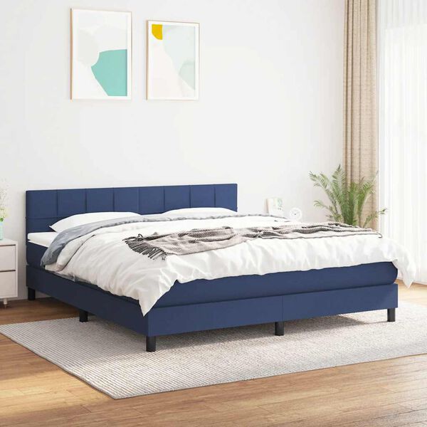 vidaXL Cama box spring con colch&oacute;n tela azul 160x200 cm