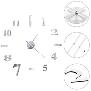 vidaXL Reloj de pared 3D de dise&ntilde;o moderno 100 cm XXL plateado