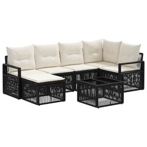 vidaXL Conjunto de sof&aacute;s de jard&iacute;n 7 pcs Negro rat&aacute;n sint&eacute;tico
