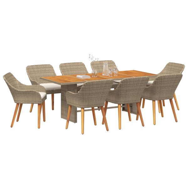 vidaXL Conjunto de Comedor de Jardín con cojín 9 pcs Beige y marrón